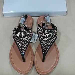 Women's Studded Thong Sandals Black W/Diamonds